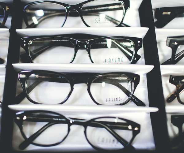 display rack filled with eyeglasses